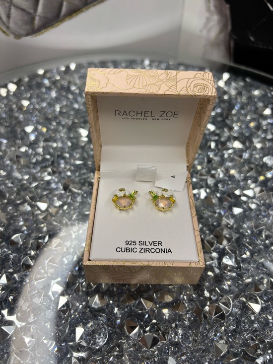 Rachel Zoe Jewelry - Rachel Zoe Gold-Tone Pink and Green Cubic Zirconia Stud Earrings